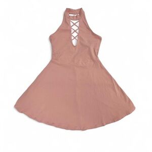 Express Pink Backless Halter Dress criss cross plunging V neck Circle skirt​